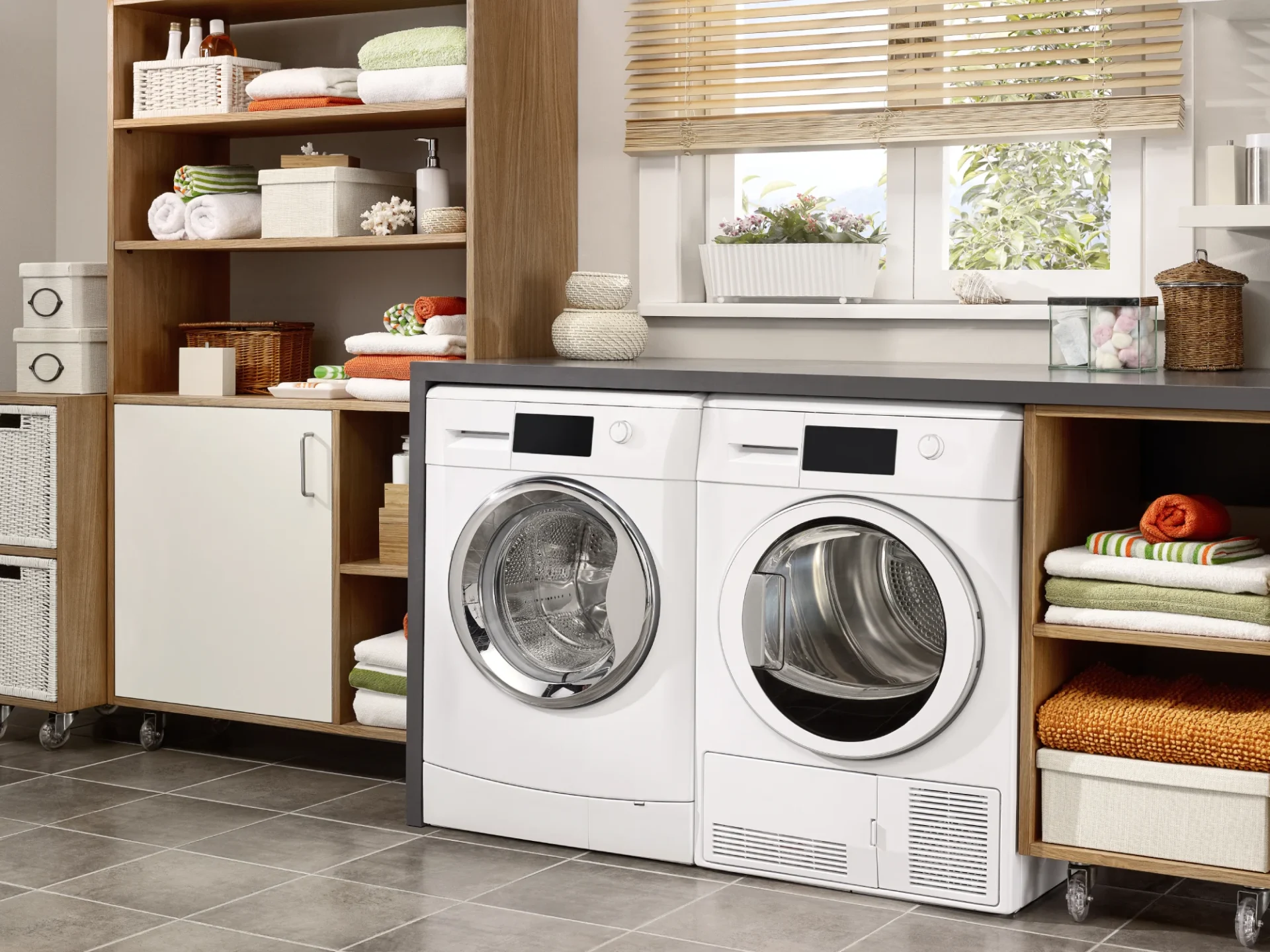 A white washer and dryer in a room.